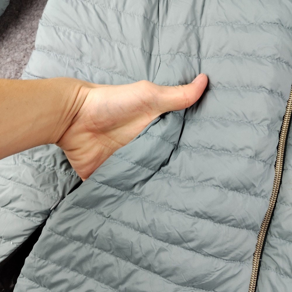 Herno Puffer Jacket Womens 46 Reversible Blue Brown Quilted Hooded Goose Down - Picture 10 of 12
